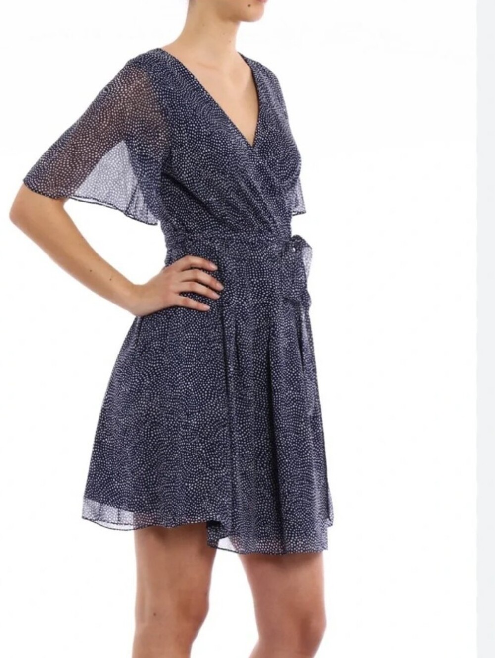Diane Von Furstenberg Navy and White Printed Wrap Midi Dress